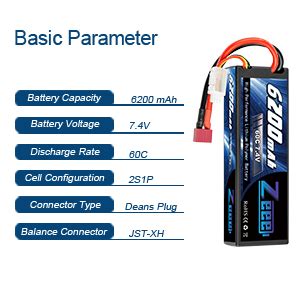 Zeee 7 4V 6200mAh 2S Lipo Battery 60C Hard Case With Deans Connector