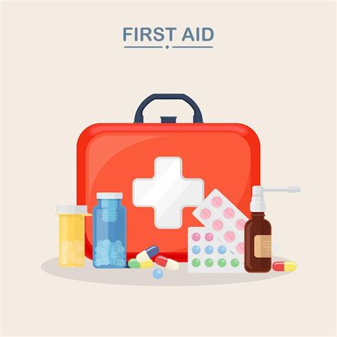 Premium Vector Medical First Aid Kit With Pill Bottle Capsules