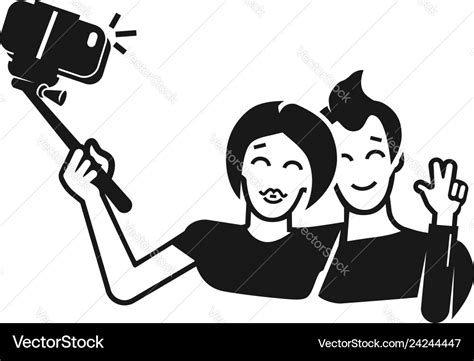 Couple Takes Monopod Selfie Icon Simple Style Vector Image