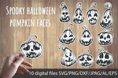 Spooky Halloween Pumpkin Faces Stickers Graphic By Klimushka Creative