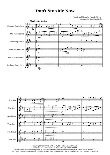 Dont Stop Me Now Sheet Music Queen Woodwind Ensemble