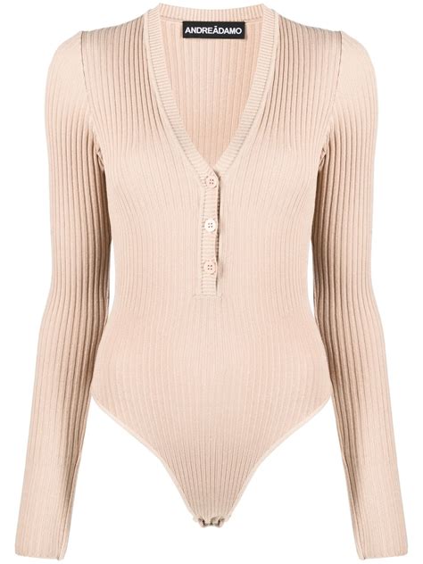 AndreĀdamo Long Sleeve Ribbed Knit Bodysuit Farfetch