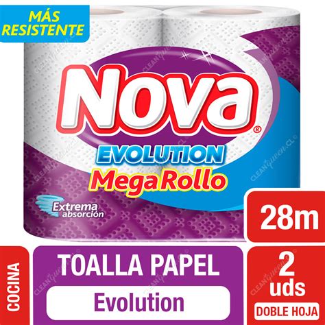 Toalla De Papel Nova Evolution Doble Hoja 28 Mts C U 2 Unid Clean Queen