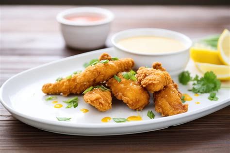 Premium Photo | Fried chicken tenders with honey mustard