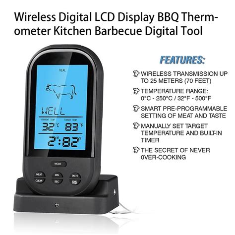 Zwarte Draadloze Digitale Lcd Display Bbq Thermome Grandado