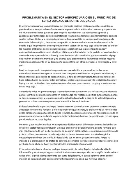 Problematica EN EL Sector Agropecuario EN EL Municipio DE Surez Ubicado
