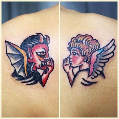 Pin by Gina Foster on Tattoo | Hand and finger tattoos, Devil tattoo, Angel devil tattoo