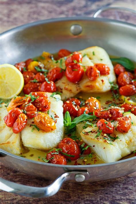 Pan Seared Cod With Tomato Basil Sauce Recipe Fish Recipes Healthy