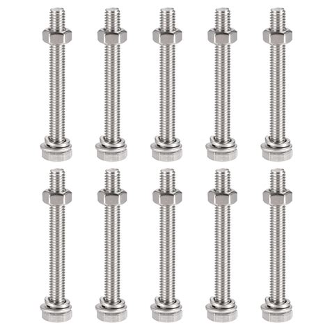 Uxcell M6 X 55mm Hex Head Screws Bolts Nuts Flat And Lock Washers Kits 304 Stainless Steel