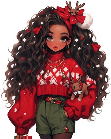 Premium Photo | Anime girl with long curly hair wearing a red sweater ...