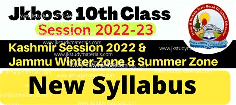 10th Class Jkbose New Syllabus 2022 23 Kashmir Division And Jammu