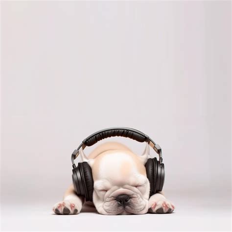 Premium Photo | Cute dog sleeping with listening to music Generative ai