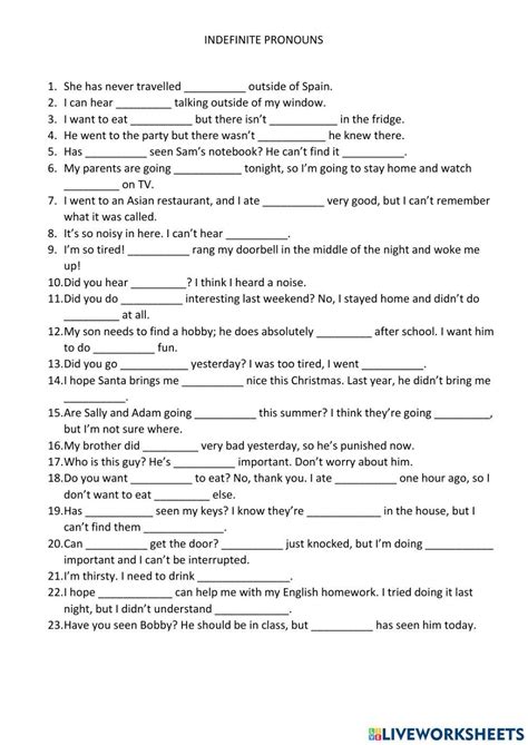 Indefinite Pronouns Online Exercise For 6th Live Worksheets