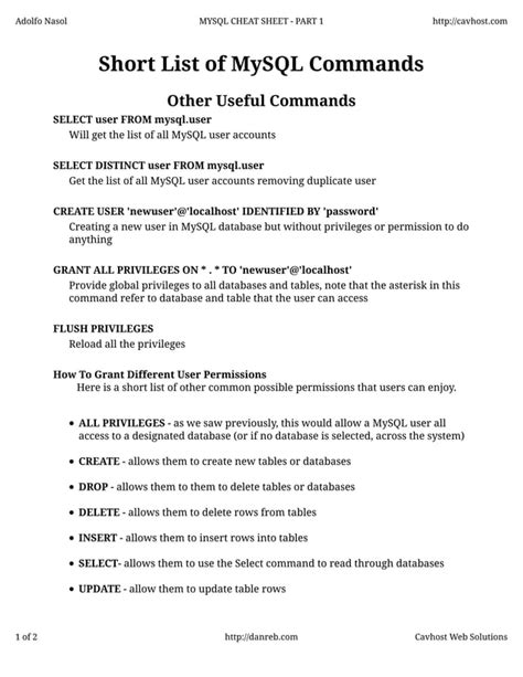 Mysql Cheatsheet Part Pdf