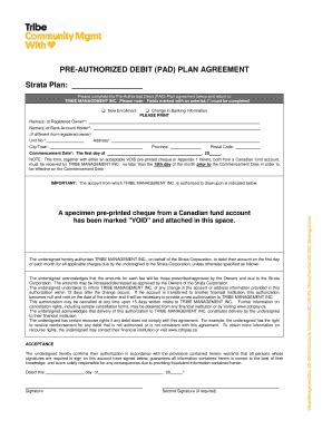 Fillable Online Pre Authorized Debit Pad Plan Agreement Fax Email