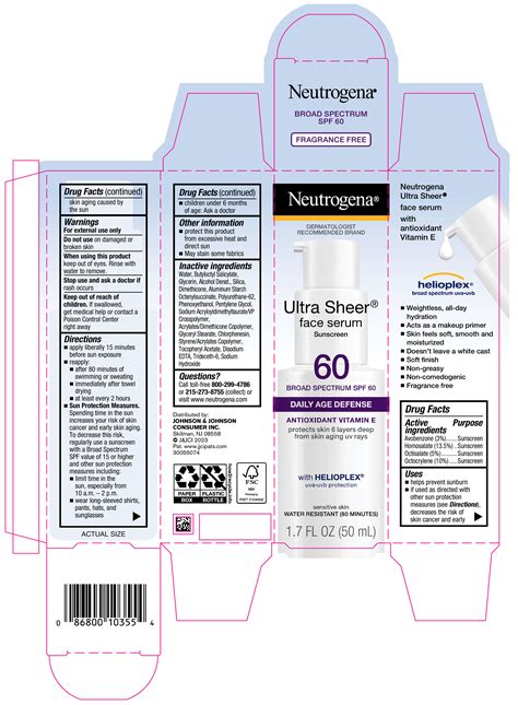 Fda Label For Neutrogena Ultra Sheer Face Serum Sunscreen Broad Spectrum Spf 60 Lotion Topical