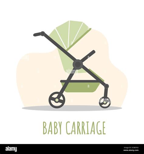 Baby Carriage Icon Green Pram On White Background Vector