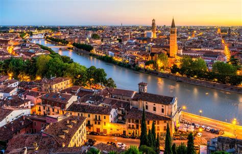 Wallpaper Night Lights River Italy Panorama Verona Images For