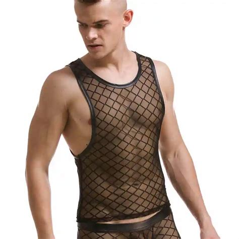 Buy Summer2016black Plaid Mens Fishnet Tank Man Sexy