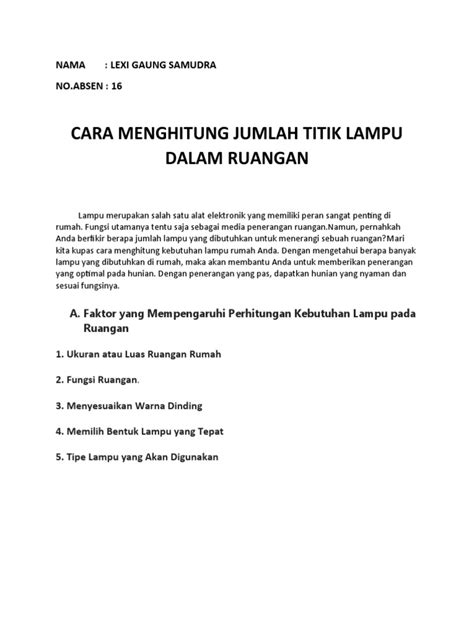 Cara Menghitung Jumlah Titik Lampu Dalam Ruangan Pdf