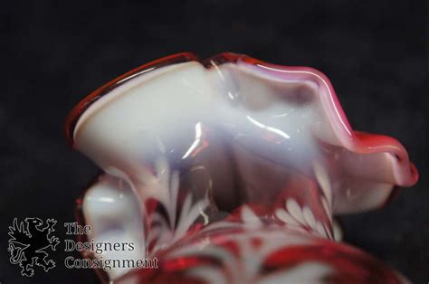 Fenton Cranberry Opalescent Daisy Fern Art Glass Pitcher 5 5 Ruffled