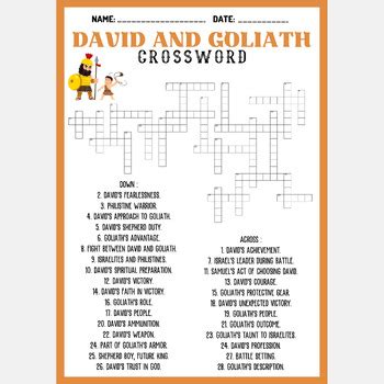 DAVID GOLIATH Crossword Puzzle Worksheet Activity By Mind Games Studio