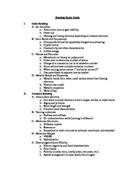 Chemical Bonding Study Guide By Avery Learning Lab Tpt