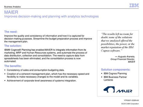 Business Analytics MAIER Improves Decision Making And Planning With