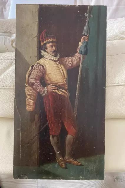 TABLEAU ANCIEN HUILE sur Panneau Hallebardier XIXème signé EUR 125 00