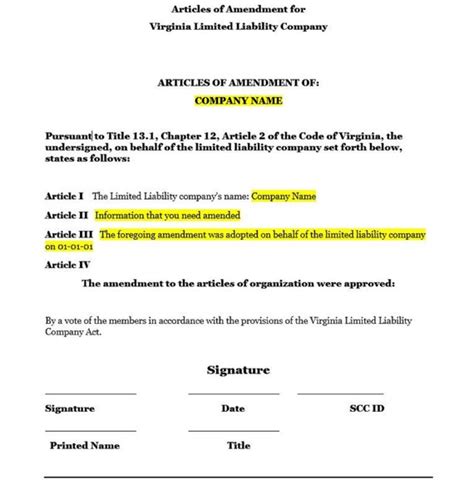 Virginia Llc Amendment Template Etsy Hong Kong