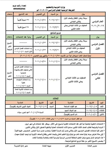 الخريطه الزمنيه للعام الدراسي الجديد 20192020 ورقة واحدة بدون علامات