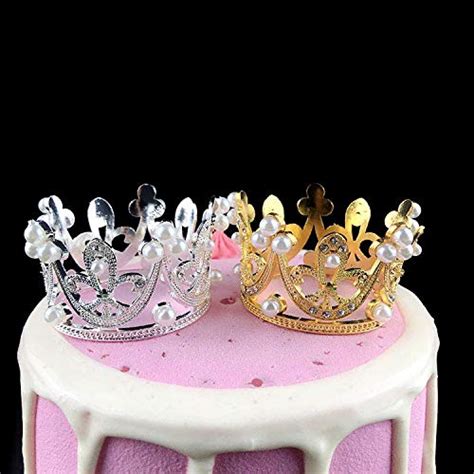 Cake Crown Topper Gold Mini Crown Cake Topper Pearl Tiara Cupcake