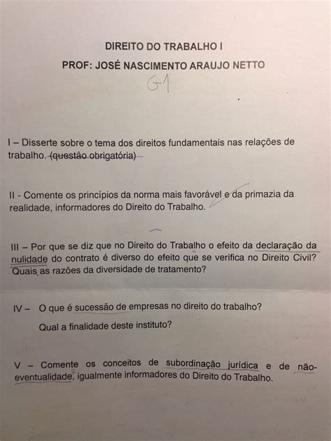 G Direito Do Trabalho I Prof Jos Nascimento Direito