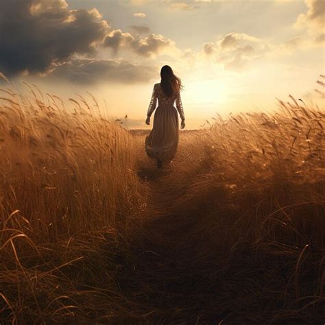 Premium Photo A Woman Walks Through A Field Of Tall Grass