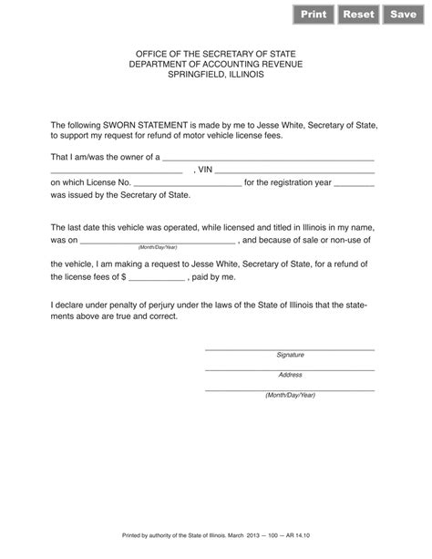 Printable Sworn Statement Form