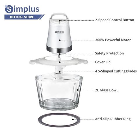 Simplus Meat Grinder L Glass Bowl Food Chopper Processor Mixer Mincer