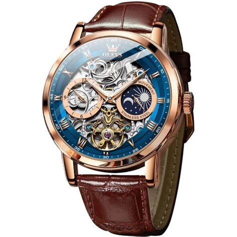 Veanxin Reloj Automático Tourbillon Hueco Mecánico Sol Y Luna Luminoso