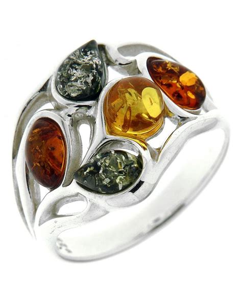 Bague Ambre Multicolore Sur Argent Ref