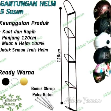 Jual Rak Gantungan Helm Besi Rak Helm Dinding 5 Susun Panjang 120Cm