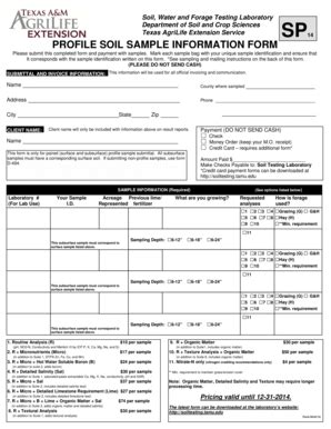 Fillable Online Soiltesting Tamu Profile Soil Submittal Form Soil