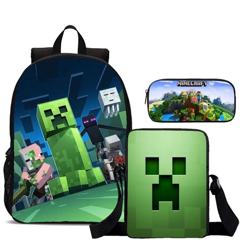 Kit Escolar Mochila Lancheira E Estojo Minecraft Personagem Creeper