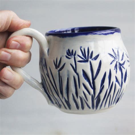 Andover Pottery — Spring Flowers Carved Coffee Cup Gardeners Pottery