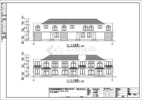 某地两层框架结构联排别墅建筑设计施工图居住建筑土木在线