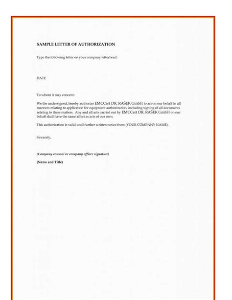 Authorization Letter For Representative To Transact Business Database