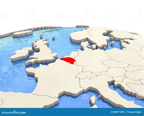 Belgium On Globe With Watery Seas Stock Illustration Illustration Of