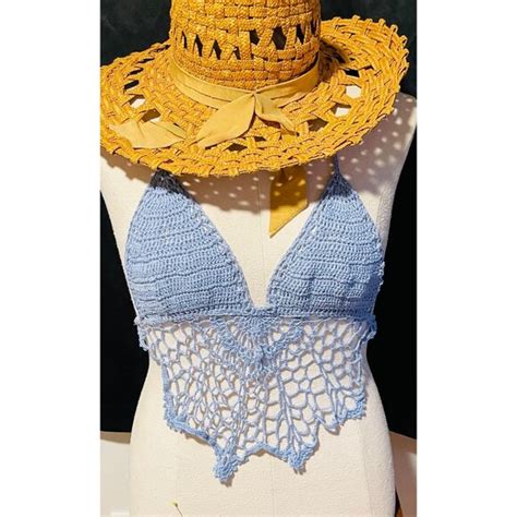 None Tops Vintage Boho S Original Festival Bikini Crochet Top