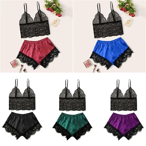 Fashion Lace Patchwork Pajama Set High Quality V Neck Sleeveless Cami