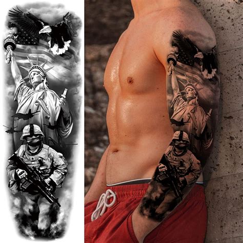 Large War Soldier Temporary Tattoo Sleeves - Patriotic Warrior Full Arm ...