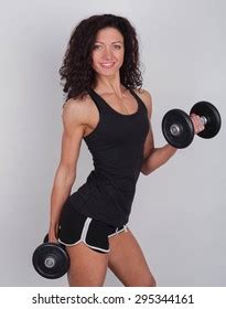 Happy Fitness Woman Lifting Dumbbells Stock Photo Shutterstock