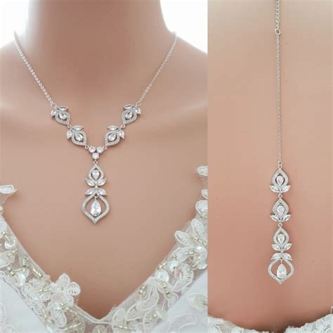 Bridal Backdrop Necklace Crystal Wedding Necklace Rose Gold Etsy